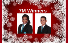 a red background with snowflakes and the words 7m winners on it