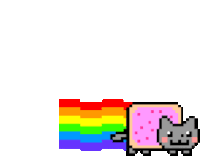 a pixel art of a cat with a rainbow coming out of it 's mouth .