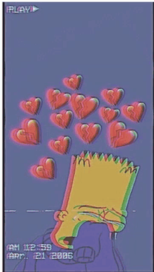 bart simpson is surrounded by hearts on a purple background on a video tape .