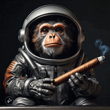 a chimpanzee wearing a space suit holds a cigar