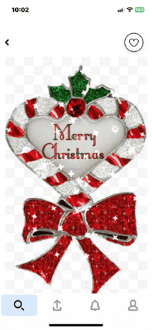 a phone screen shows a candy cane in the shape of a heart and the words merry christmas