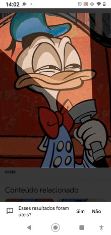 a screenshot of donald duck on a phone with the time 14:02