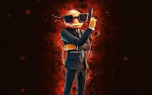 a cartoon character in a suit and tie is holding a gun in his hand .