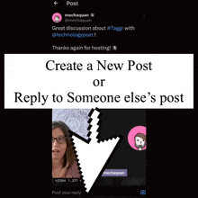 a screenshot of a post that says create a new post or reply to someone else 's post on the bottom