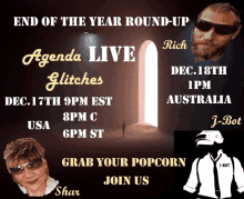 a poster for agenda live glitches shows a woman and a man