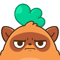 a cartoon illustration of a grumpy cat with a green puff on its head