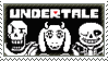 a black and white image of three skeletons standing next to each other with the words `` undertale '' written above them .