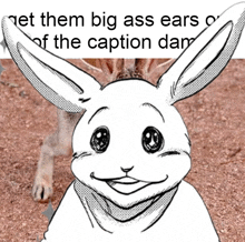 a black and white drawing of a rabbit with the caption " get them big ass ears "