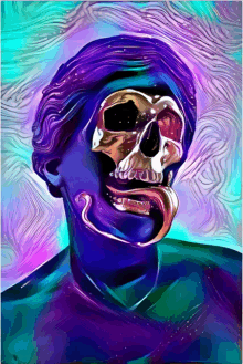 a painting of a person with a skull in their face