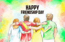 a group of people hugging each other with the words happy friendship day written above them