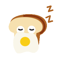 a cartoon illustration of a slice of toast with a fried egg in its mouth