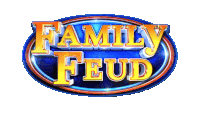 a family feud logo with a blue background