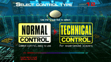 a screenshot of a video game that says select control type