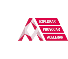 a red and white logo with the words explorar provocar and acelerar