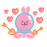 a pink bunny is surrounded by hearts and cupids arrows