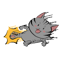 a cartoon cat is kicking another cat with a yellow star in the background