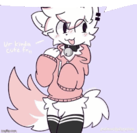 a drawing of a furry character wearing a pink hoodie and black knee high socks .