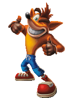 crash bandicoot from the video game crash bandicoot is giving the thumbs up