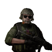 a soldier wearing sunglasses and a helmet holds a gun