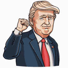 a cartoon of donald trump with his fist up