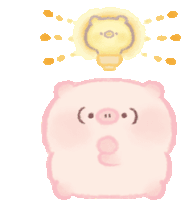 a pink pig with a light bulb above it 's head