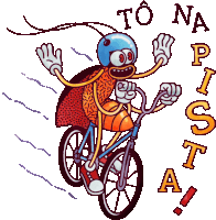 a cartoon of a bug riding a bike with the words to na pista written on the bottom