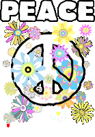 a peace sign is surrounded by colorful flowers and the word peace is above it