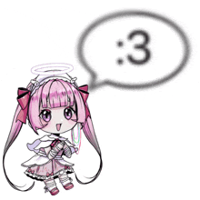 a girl with pink hair has a speech bubble with the number 3 on it