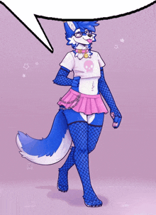 a drawing of a furry wearing a pink skirt