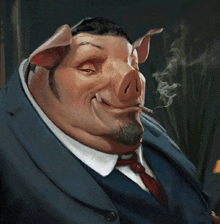 a pig in a suit smoking a cigarette