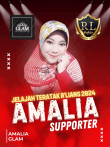 a poster for amalia supporter shows a woman wearing a hijab