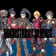 a group of anime characters standing next to each other with the words hackstreet blades