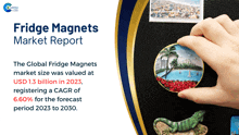 a person holding a fridge magnet in front of a fridge magnets market report