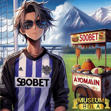 a boy wearing a soccer jersey that says sbobet