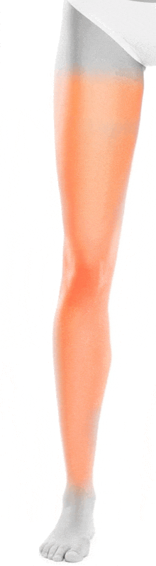 a close up of a woman 's leg and foot with a red area highlighted in orange .