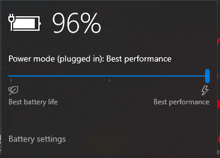 a computer screen shows that the battery is at 96 %