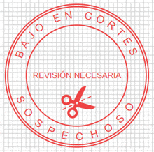 a red circle with a pair of scissors in it and the words revision necesaria