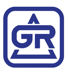 a blue square with the letters gr and r inside of it