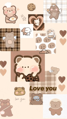 a collage of teddy bears and hearts with the words love you at the bottom