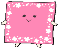 a cartoon drawing of a pink blanket with white flowers on it