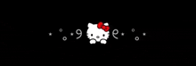 a white hello kitty with a red bow on her head on a black background .