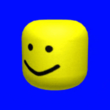 a yellow cube with a black smiley face on a blue background