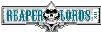 a logo for reaper lords shows a skull and guns