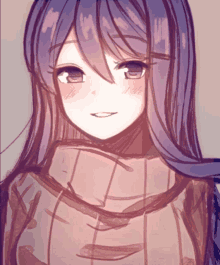 a drawing of a girl with purple hair