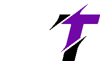 a purple and black letter t with a lightning bolt on it