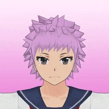 a 3d model of a girl with purple hair and blue eyes