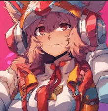 a close up of a anime girl wearing a helmet and headphones .