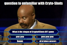 a question to unfamiliar with crypto-shots is being answered by a man