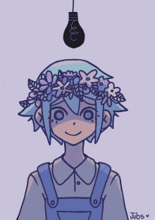 a drawing of a person with flowers on their head