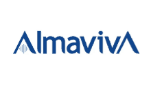 a blue almaviva logo with a white background